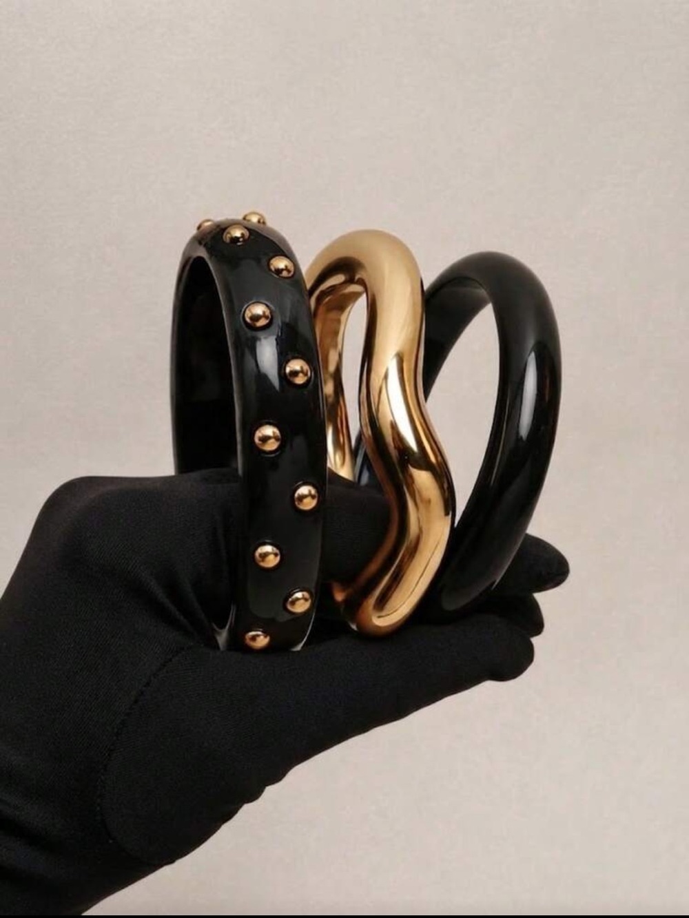 Black and Gold Resin Bangle Set - Women Jewelry